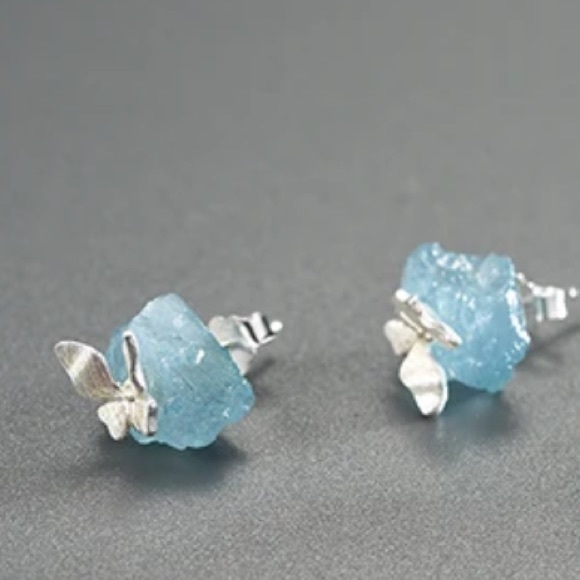 925 Silver Artisan Handmade Natural Aquamarine Butterfly The Zahir Earr… - Picture 5 of 13